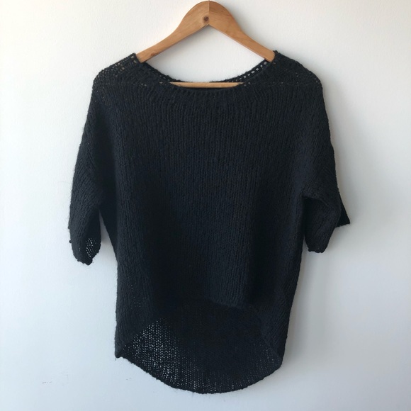 Zara Knit Italian Yarn Black Short Sleeve Sweater - Picture 1 of 5